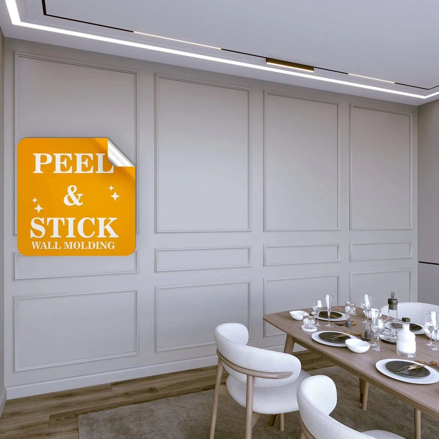 Peel and Stick Wall Molding Kit - 4 Upper, 4 Middle, and 4 Bottom Frames | Easy Installation